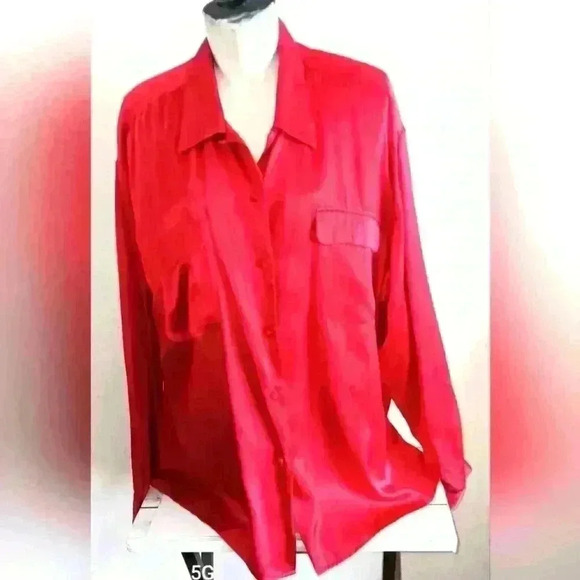 Anna and Frank 100 % Silk Red Button Down Dressy Shirt Size XL Holiday Party - Picture 1 of 13